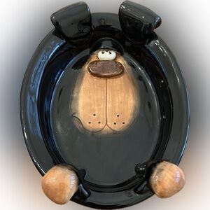 Russo Ceramic Dog Trinket Dish Decorative Plate Black Brown